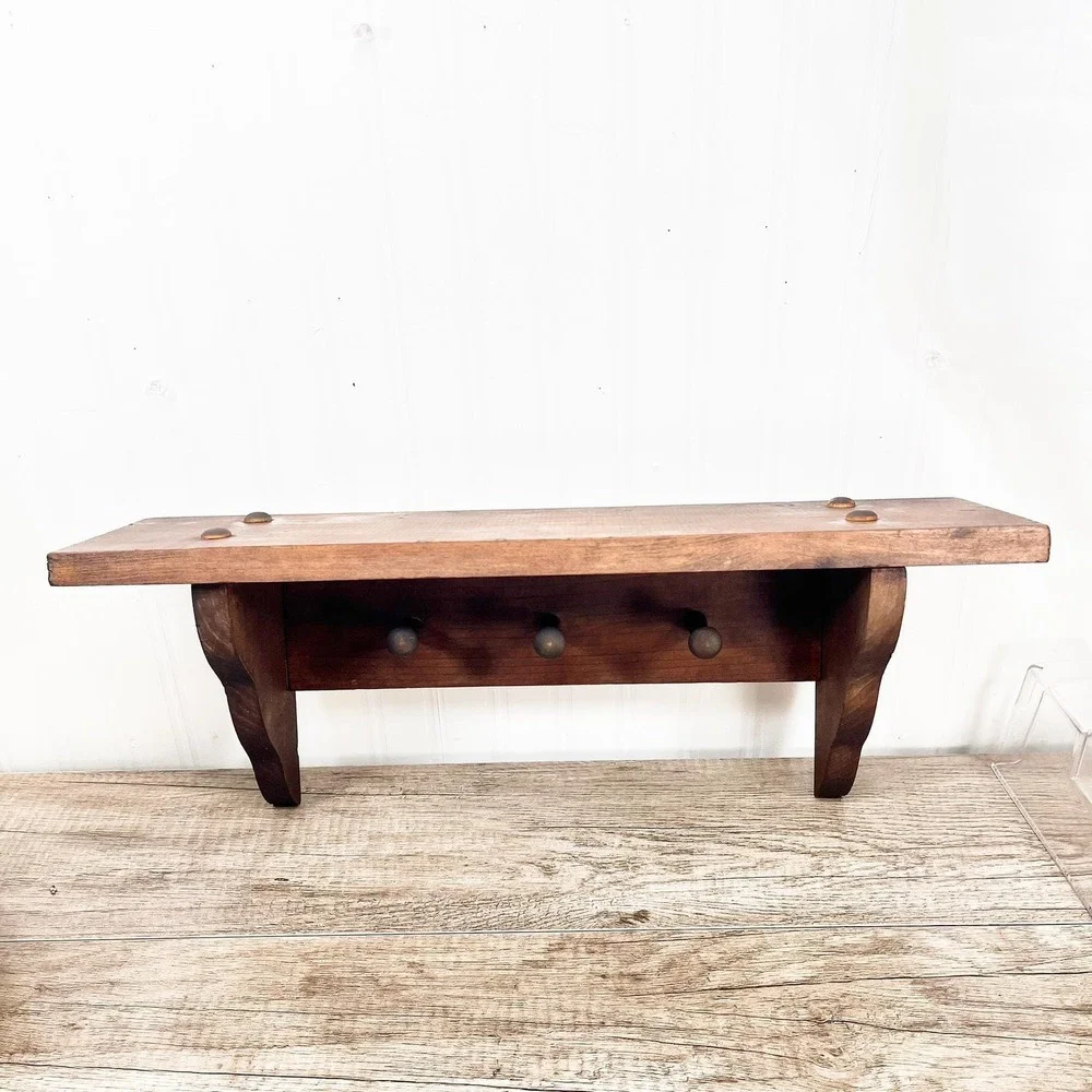 Vintage Midcentury Modern Wood Shelf: Curio Trinket Display
